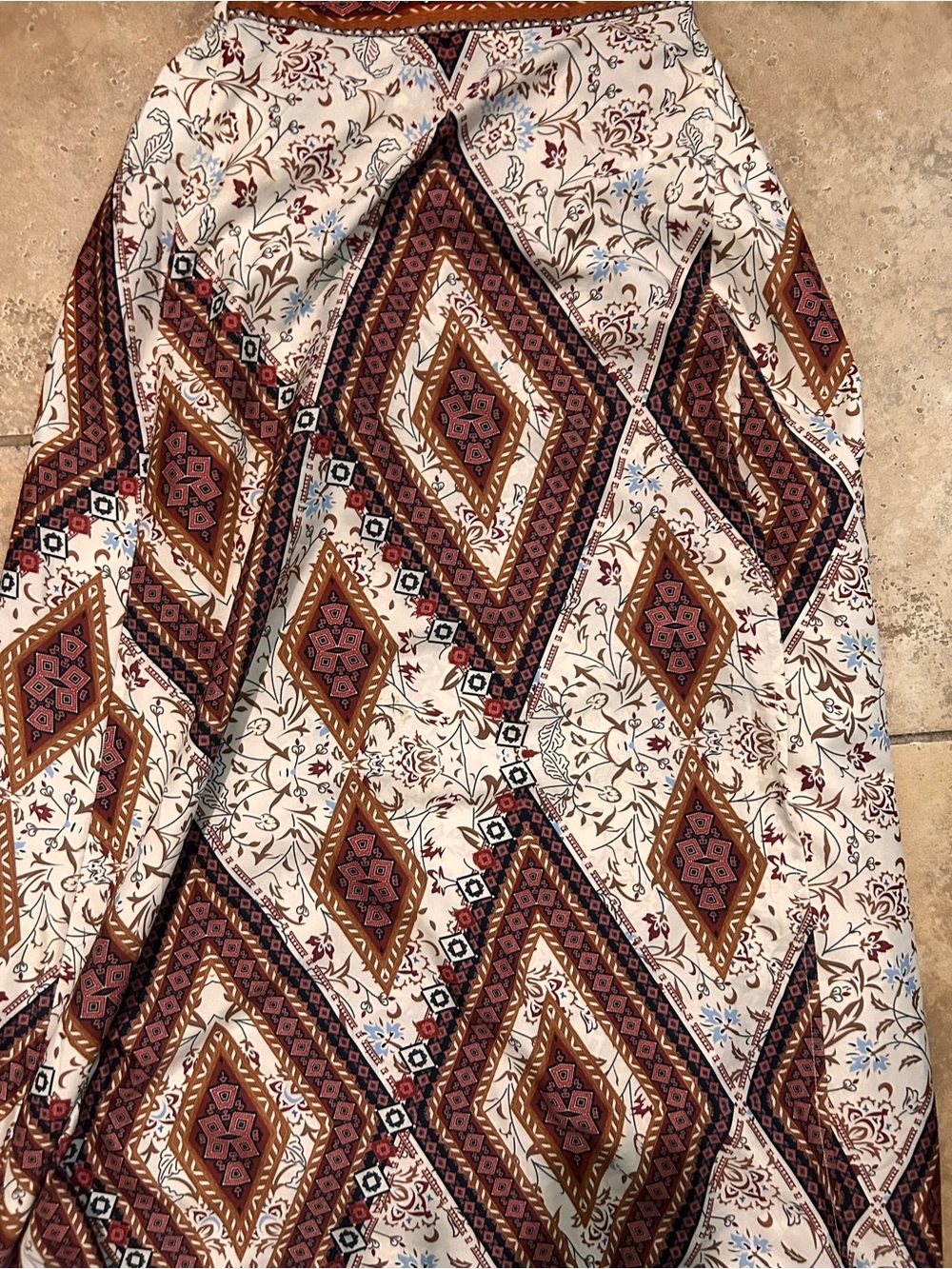 Bohemian Diamond Print Maxi Skirt - Cream, Brown & Rust